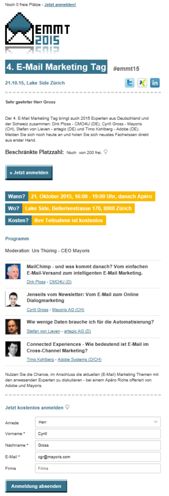 Event invitation with space availability display - Mayoris AG Event invitation with space availability display - Mayoris AG