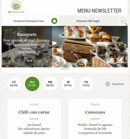 Interaktiver Menu-Newsletter für SV Restaurants - Mayoris AG